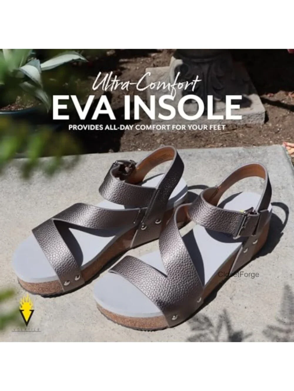 Vegan Leather Strappy Wedge Sandals Ankle Strap Water Resistant